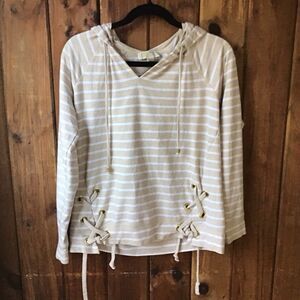 Michael Kors Hoodie Size S Tan Stripe Draw String Long Sleeve Nautical